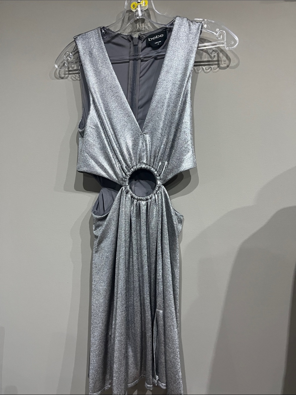 bebe Silver Backless Cutout Midi Dress